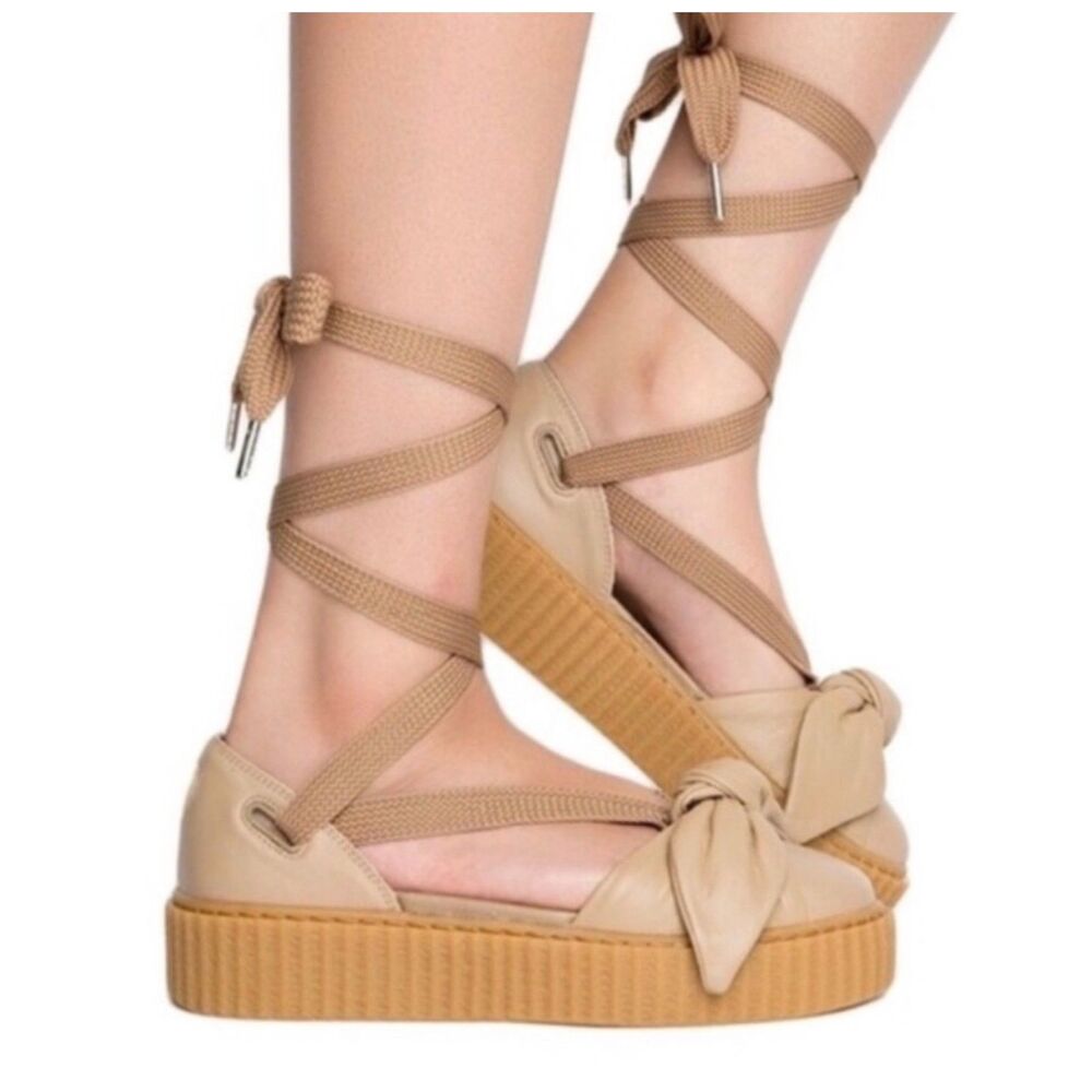 Fenty Puma by Rihanna Leather Bow Front Platform Creeper Sandals 7.5